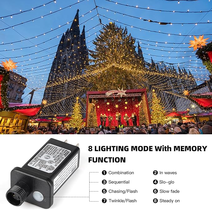 XTF2015 262FT 800 LED Christmas String Lights, Christmas Lights End to End Plug 8 Modes Memory Function with Timer, UL Certified Outdoor Indoor Fairy Light Christma s Tree, Patio, Party (Warm White)