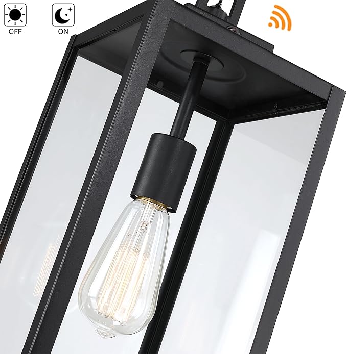21.5 Inch Dusk to Dawn Outdoor Pendant Light for Porch,Large Size Ceiling Hanging Light with Sensor Exterior Pendant Lantern for Entrance Patio Photocell Porch Hanging Lantern,E26