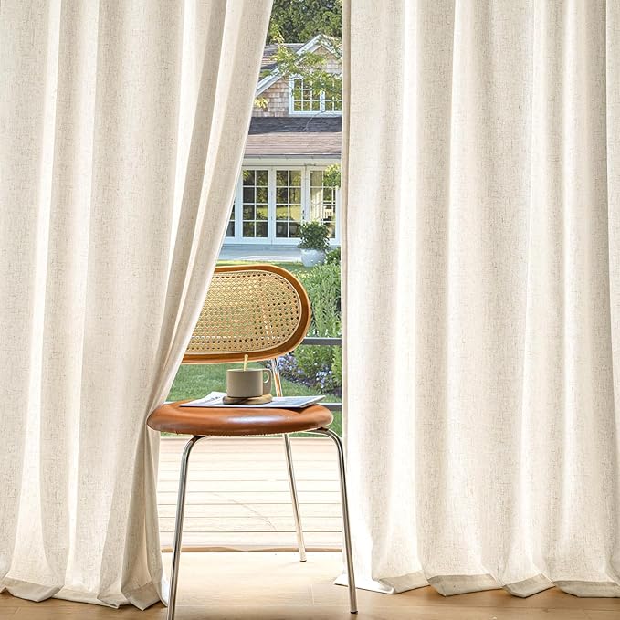 MIULEE Non-See-Through Privacy Linen Curtains 2 Panels, Light Filtering Window Curtains Farmhouse Textured Back Tab Semi Sheer Drapes for Bedroom Living Room, 52 x 84 Inches Long, Cream Ivory