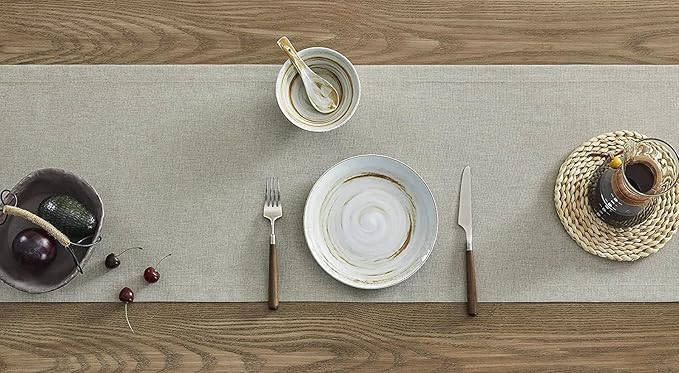 ZeeMart Basic Linen Style Table Runner, 14 x 60 Inch Vintage Grey Chambray, Rustic Farmhouse Grey Table Runners 60 Inches Long, Everyday Polyester Table Runner - Machine Washable & Easy Care