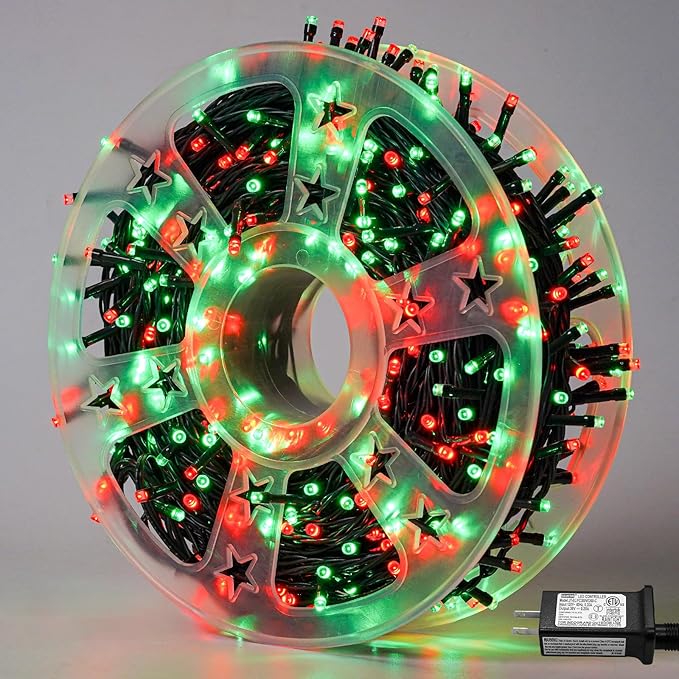 QITONG 165ft 500 LED Red and Green Christmas Lights, 8 Modes Christmas String Lights Outdoor Waterproof, Green Wire Christmas Tree Lights Plug in Indoor