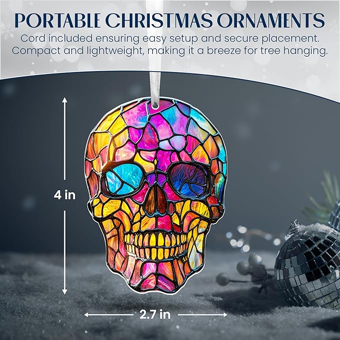Skull Christmas Ornaments - 2D Flat (Not 3D) Acrylic Gothic Christmas Ornaments 2025 for Xmas Decorations - Skull Gifts for Women Men, Goth Gifts for Women, Skeleton Gothic Decor