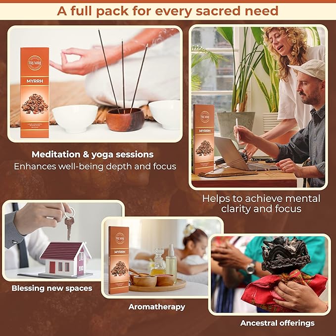 Myrrh Incense Sticks - Pack of 100 Insence-Sticks - Made with Natural Non Toxic Incienso De Mirra - Scented Insense Indian Spiritual Agarbatti Inscents