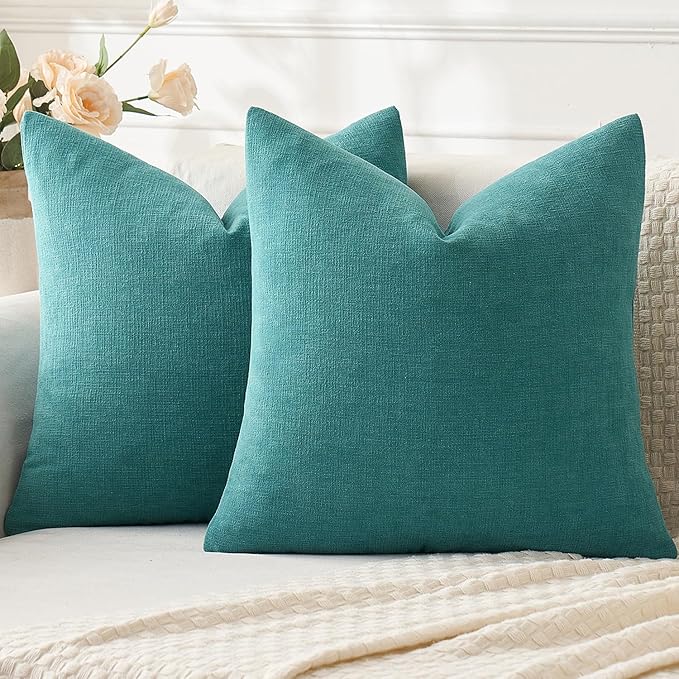 MIULEE Teal Couch Pillow Covers 16x16 Inch, Set of 2 Soft Chenille Decorative Square Throw Pillow Covers Farmhouse for Sofa Living Room Bed