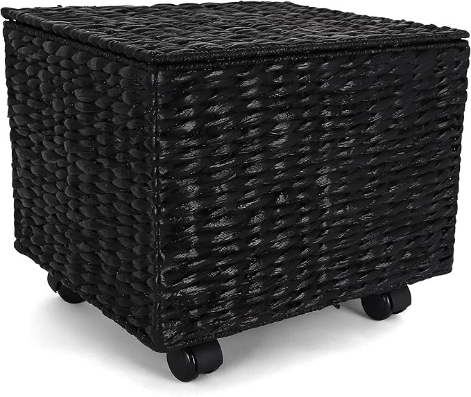 Rutledge & King File Cabinet, Seagrass Cabinet with Rolling Casters, Hanging File Organizer for Home and Office, Black (14 x 15 x 17 inches)