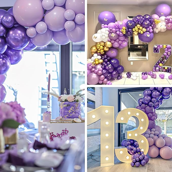 PartyWoo Metallic Purple Balloons 85 pcs Different Sizes of 18 12 10 5 Inch Chrome Purple Latex Helium Balloon Arch Kit Garland for Mardi Gras Wedding Birthday Party Decorations Purple-G105