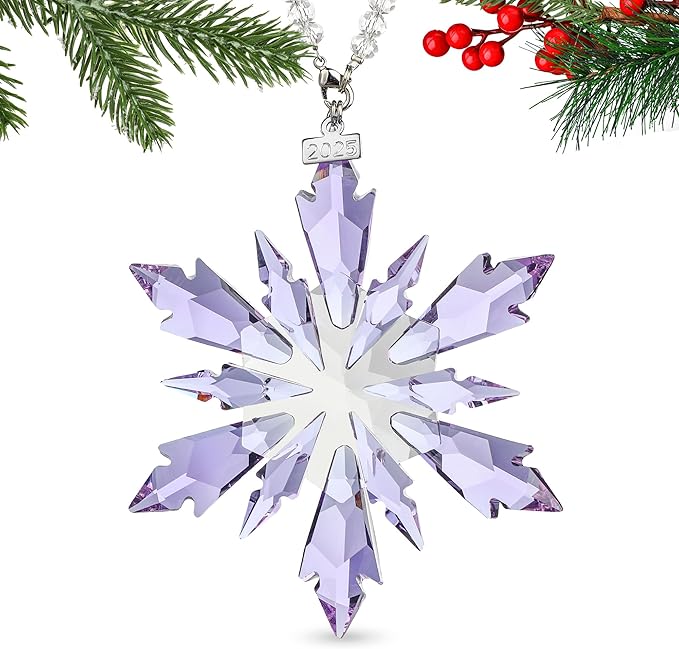 2025 Purple Christmas Ornaments Crystal Glass Snowflake Star for Christmas Tree Ornaments Pendant Crystal Sun Catcher Home Hanging Decor