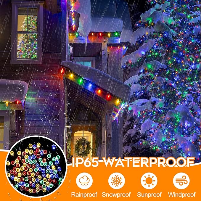 66ft 200 LED Christmas Lights - Outdoor & Indoor, Plug-in with Timer & Memory, 8 Modes Twinkle Xmas String Lights for Tree, Wreath & Party Decor, Multicolor