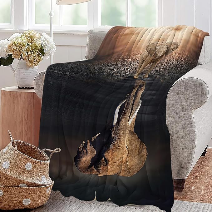 Wild Elephant Blanket Elephant Lovers Throw Blanket Super Soft Plush Lightweight Warm Fleece Flannel African Animals Decor Blanket Gifts for Girls Boys Women Men for Sofa Couch Bed 40"X50"