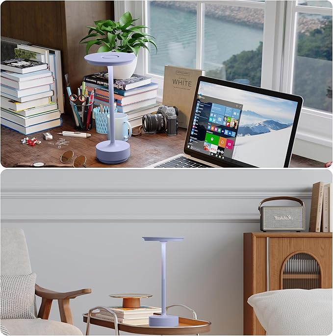 1 Pack Rechargeable Table Lamps Cordless, Portable 5000mAh Outdoor Table Light, 3 Color Stepless Dimming LED Table Lamp with Memory Function, for Home/Dinner/Patio/Restaurant.(Light Purple)