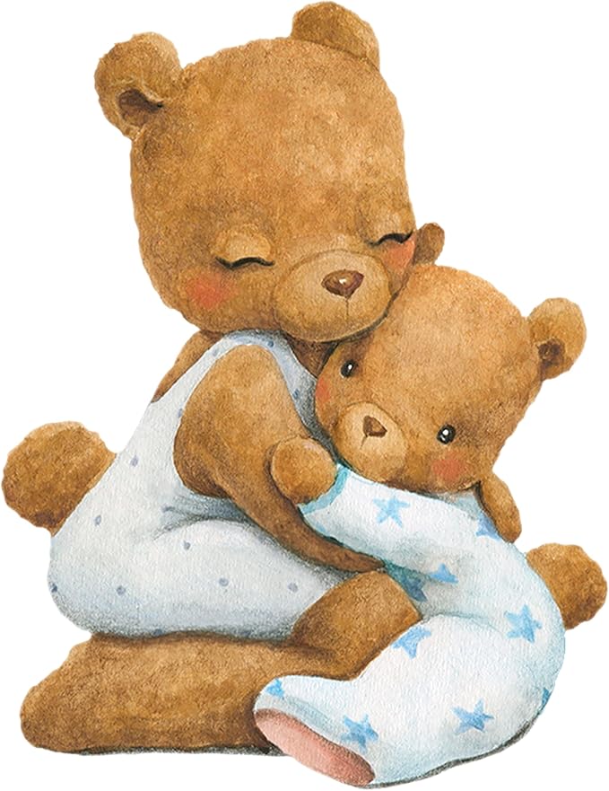 Blue Bear Wall Decals, Baby Boy Room Rabbit Wall Decor, Animal Stickers for Kids Playroom, Toddler Bedroom and Nursery Decoration, Removable Vinyl Decals, Peel and Stick, Moon, Stars.