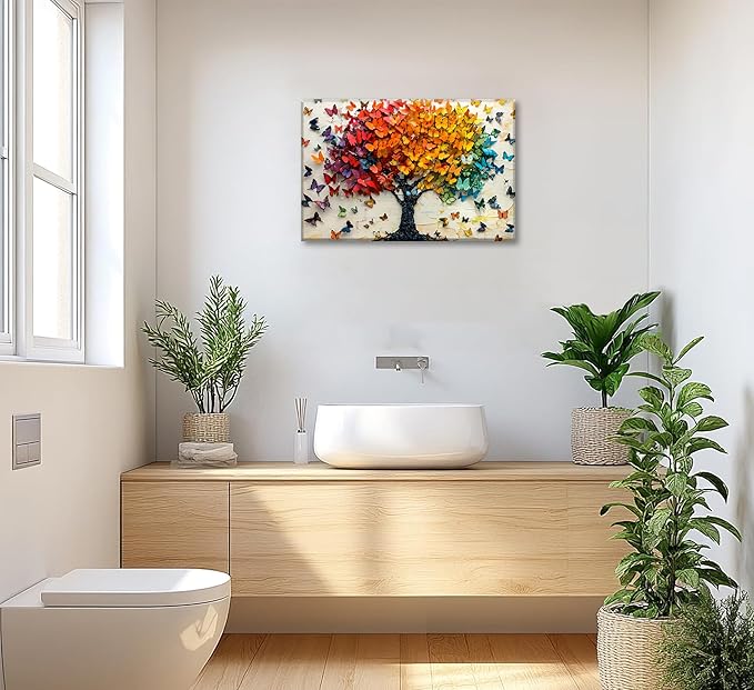 Colorful Butterfly Tree Canvas Wall Art Tree of Life Canvas Painting Picture Wall Decor Cute Butterfly Picture Poster Print Artwork for Wall Living Room Bathroom Bedroom Home Decoration