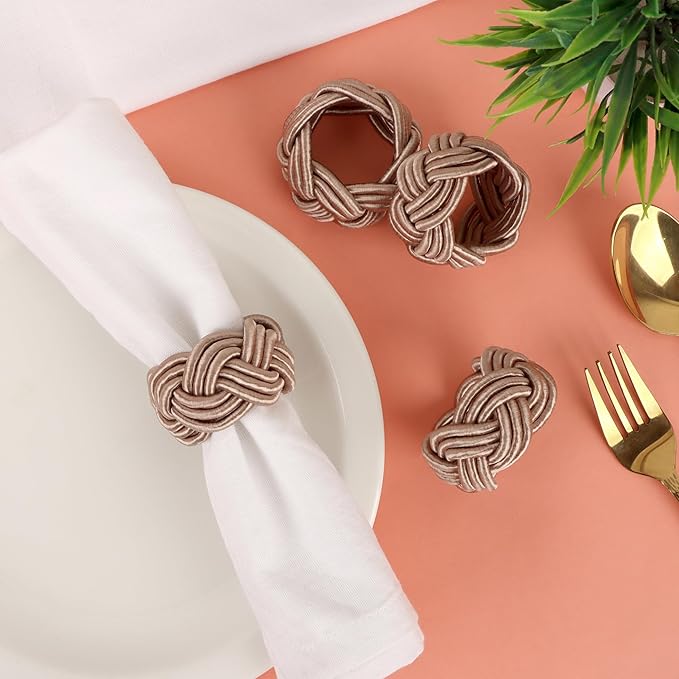 Boho Chic Napkin Rings Set of 12 – Beige Handwoven Rayon Napkin Holders, Handcrafted Wear-Resistant Table Décor for Wedding, Christmas & Holiday Dining