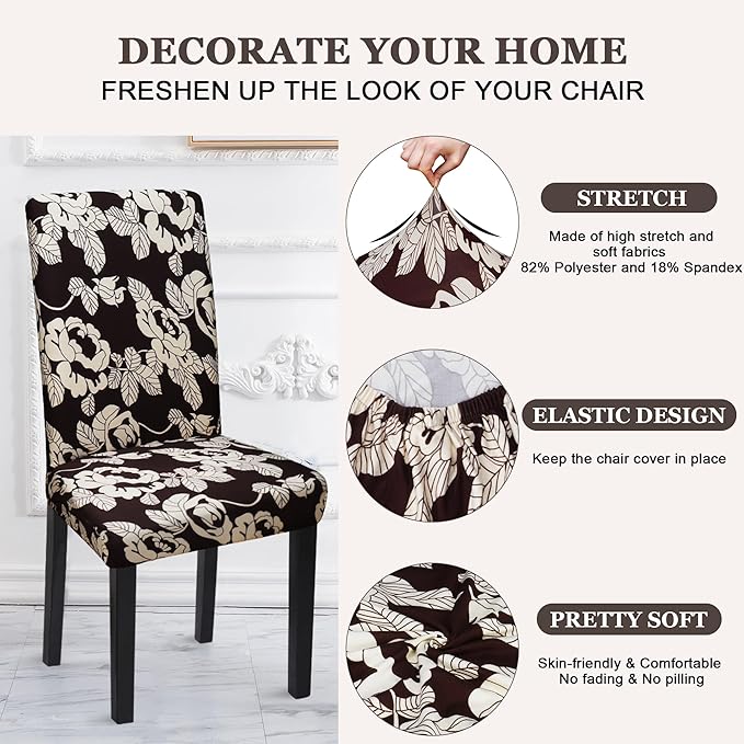 Sufdari Dining Chair Covers,Kitchen Chair Cover,Parsons Chair Slipcover,Spandex Chair Protectors for Dining Room Stretch Chairs Cover Set of 4 -Beige Floral