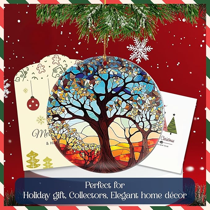 Tree of Life Stained Glass Christmas Ornament - Hanging Ornaments for Christmas Tree Decorations, Colorful Tree of Life Sun Catchers, Holiday Presents Idea