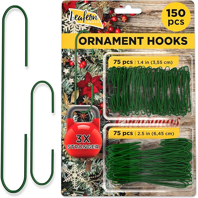Leafeon 150 Pack Ornament Hooks for Christmas - Essential Christmas Ornament Hangers - Perfect Xmas Ornament Hangers for Tree Decoration (Green)