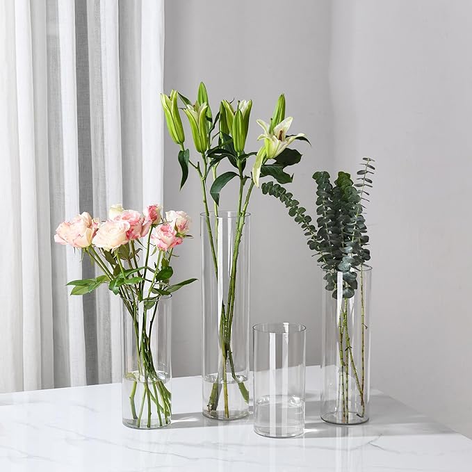 Clear Flower Vase, Non-breakable Vases, 5" W x 12" H, Acrylic Vase, Aesthetic Room Decor Cylindrical Modern Flower Vases for Table Centerpiece, Home Decor, Women Floral Arrangement Gift