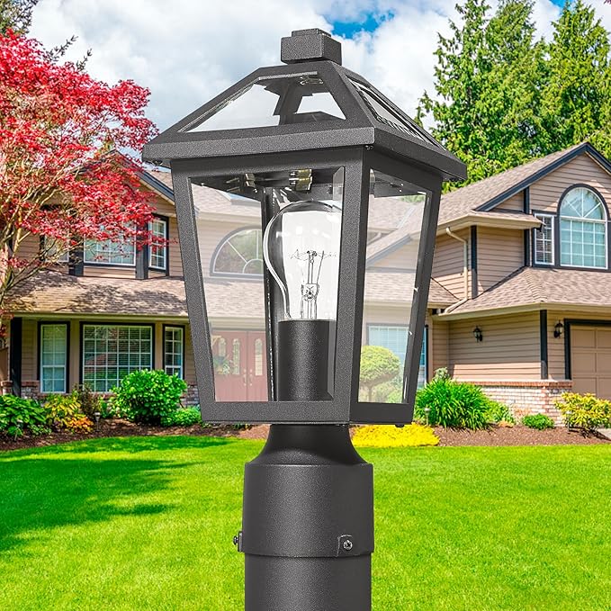 Outdoor Post Lights Fixtures, Lamp Post Light Fixture Black Finish, Waterproof and Anti-Rust Aluminum Pillar Outside Lighting for Walkway, Driveway, Patio, Porch, 7H1P BK