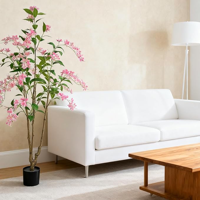 Artificial Jasmine Tree 6ft Black Flower Pot Fake Trees, Lifelike Artificial Trees with Natural - Looking Blooms, Perfect for Any Space