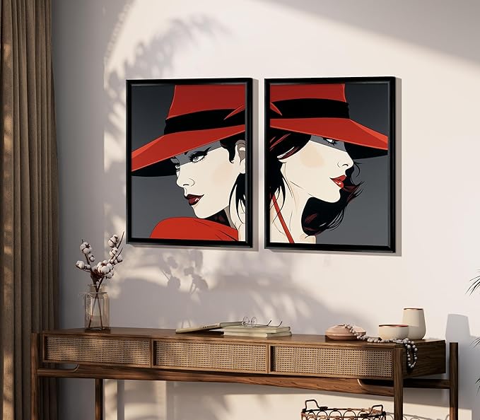 Art Shoppe Framed Print Wall Art, Vintage Wall Décor for Living Room, Bedroom, Office, High-Resolution Image on Premium Art Paper, 3/4" Frame with Plexiglass Front, Ready to Hang, 17”x21”, Set of 2