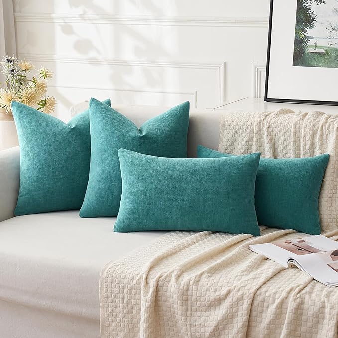 MIULEE Teal Couch Pillow Covers 22x22 Inch, Set of 2 Soft Chenille Decorative Euro Throw Pillow Covers Farmhouse for Sofa Living Room Bed