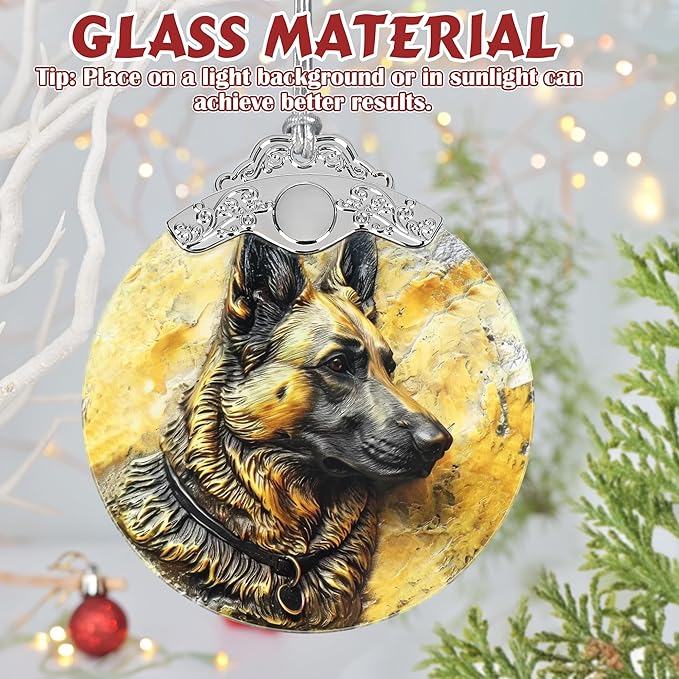 3" Stained Glass German Shepherd Ornament, Christmas Ornament, Christmas Ornaments for Tree, Heirloom Keepsake, Gift Exchange, Gift Idea, Bauble Present
