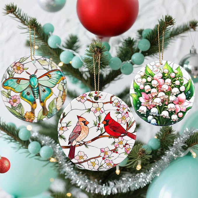 Christmas Ornaments, Dodosky 2.8in Ceramic Hanging Ornament, Xmas Decor, Christmas Tree Ornaments, Xmas Decorations for Tree, Holiday Ornament, Cardinal Gifts, Gifts for Mom, Grandma, Bird Lovers