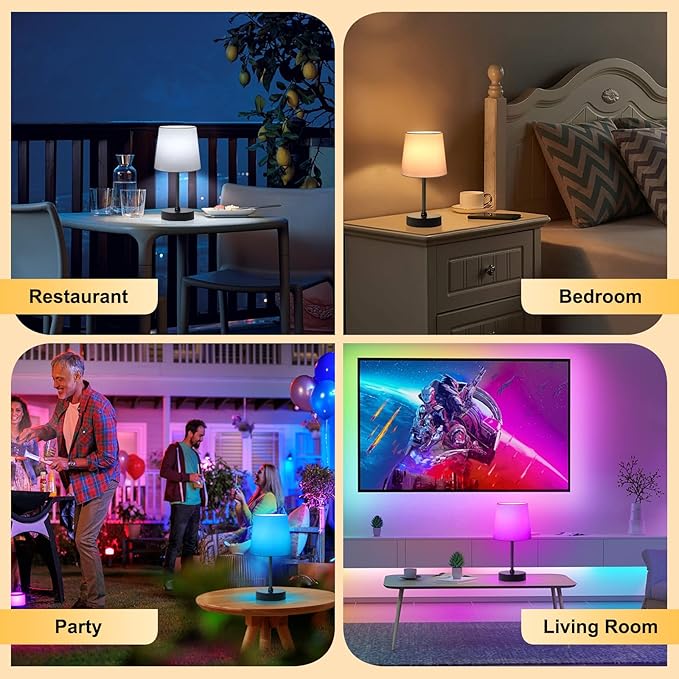 Cordless Table Lamp,5000mAh Rechargeable Battery Operated Desk Lamp,3Colors & 7 RGB Stepless Dimmable, Portable Small Touch Fabric Shade LED Night Light for Patio Restaurant Home(White)
