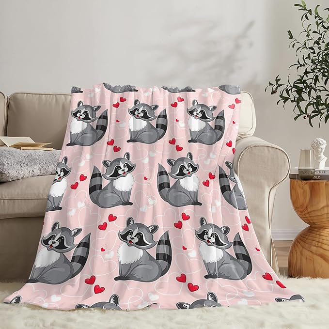 Tijuboni Pink Raccoon Throw Blanket Raccoon Gifts for Girls Boys Women Men Kids Adults Soft Flannel Fleece Blanket for Couch Sofa Bed Home Decor 40"x50"