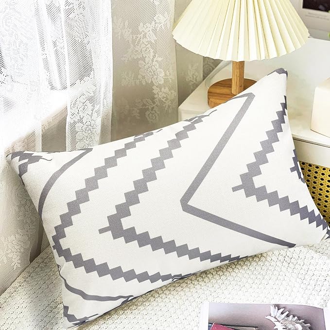 Decorative Throw Pillow Covers 12x20 inch Set of 4 Gray Pillow Covers for Couch Sofa Bed Living Room,Farmhouse Outdoor Throw Pillow Cover,Modern Geometric Linen Square Throw Pillow Case,Grey