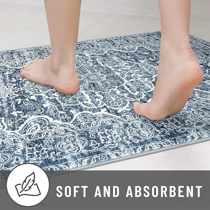 KUTA Vintage Washable Runner Rug, 2.6x8 Runners for Hallways Non-Slip Blue White Kitchen Rugs Ultra Soft Printed Tribal Floor Carpet for Bedroom Living Room Nursery Playroom