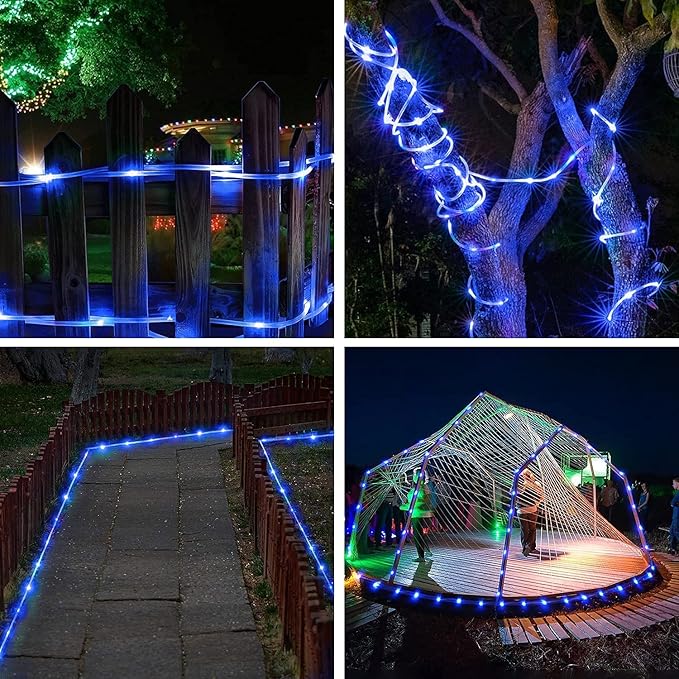 JMEXSUSS 2 * 200 LED Blue Solar Rope Lights, 66ft IP 65 Waterproof Solar String Light Outdoor, 8 Modes Christmas Lights for Camp Trampoline Ladder Slide Tent