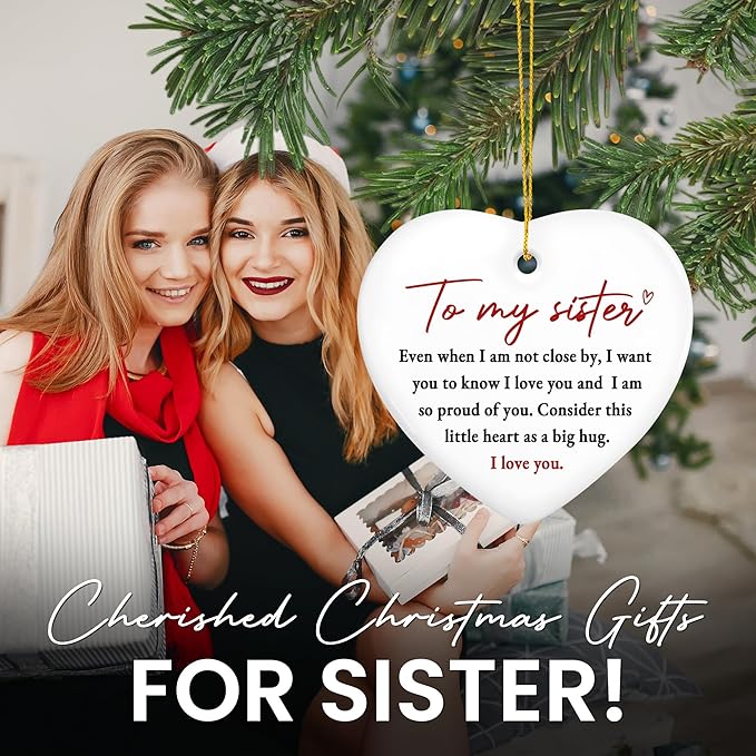 GEEMBI Christmas Sister Gifts for Women - Ceramic Christmas Ornaments 2025 for Tree Decorations - Soul Sister Birthday Appreciation Gifts for Sisters, Stocking Stuffers for Women, Sisters Ornament