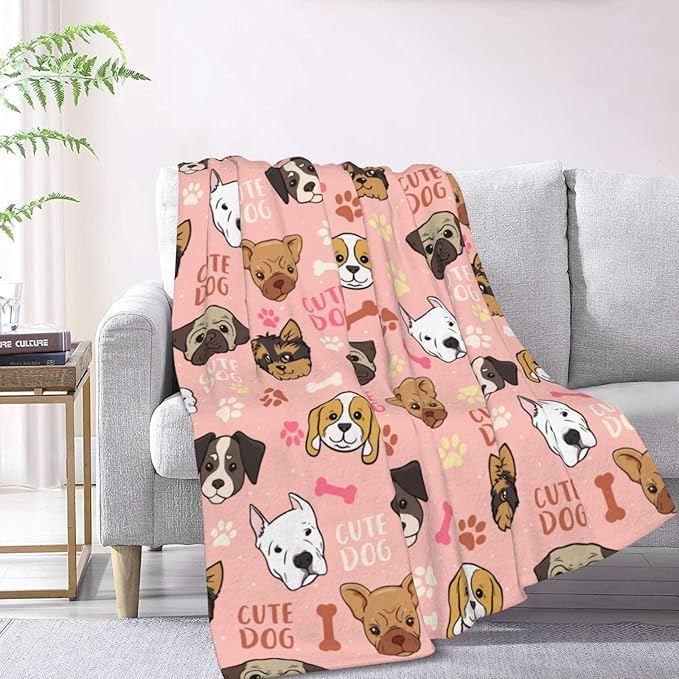 Cute Dogs Blanket Throw Blanket for Bed Soft Cozy Fluffy Couch Blankets Fleece Blanket Throw Gifts for Women Men Girls Boys 60"x50"