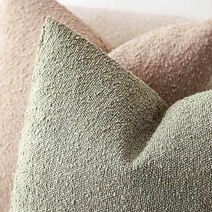 Foindtower Set of 2, Decorative Textured Boucle Throw Pillow Covers Accent Solid Pillow Cases Neutral Soft Couch Cushion Case for Chair Sofa Bedroom Living Room Home Decor 24x24Inch Dirty Sage Green