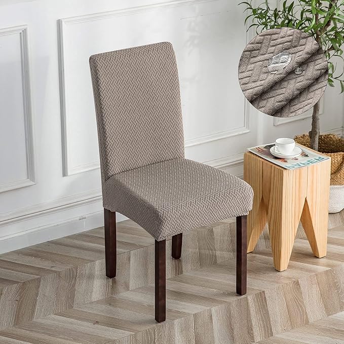 Genina Waterproof Chair Covers for Dining Room Set of 4 Kitchen Chair Covers Parson Dining Chair Slipcover,Taupe