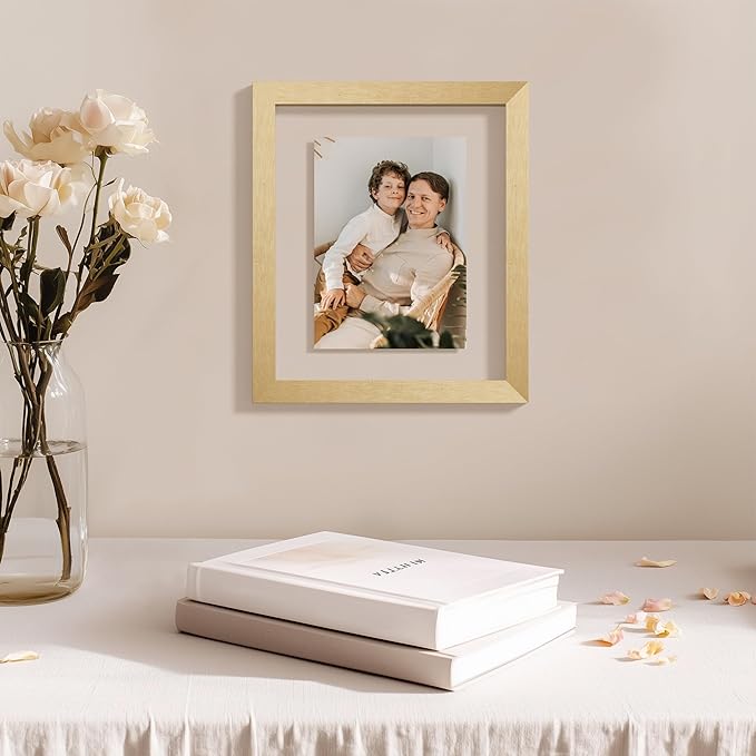 eletecpro 8x10 Floating Picture Frames Set of 2, Clear Double Glass Picture Frames for Wall Mount, Vertical or Horizontal Display Multi-size Photos and Artworks up to 8x10 Inches, Home Decor, Gold