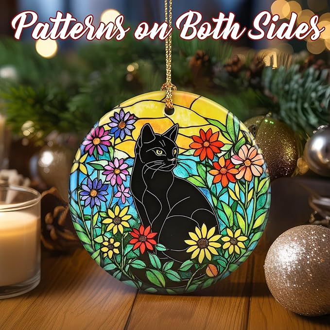 Christmas Ornaments, Dodosky 2.8in Ceramic Hanging Ornament, Xmas Decor, Christmas Tree Ornaments, Xmas Decorations for Tree, Holiday Ornament, Cat Lover Decor, Gifts for Cat Lovers for Women