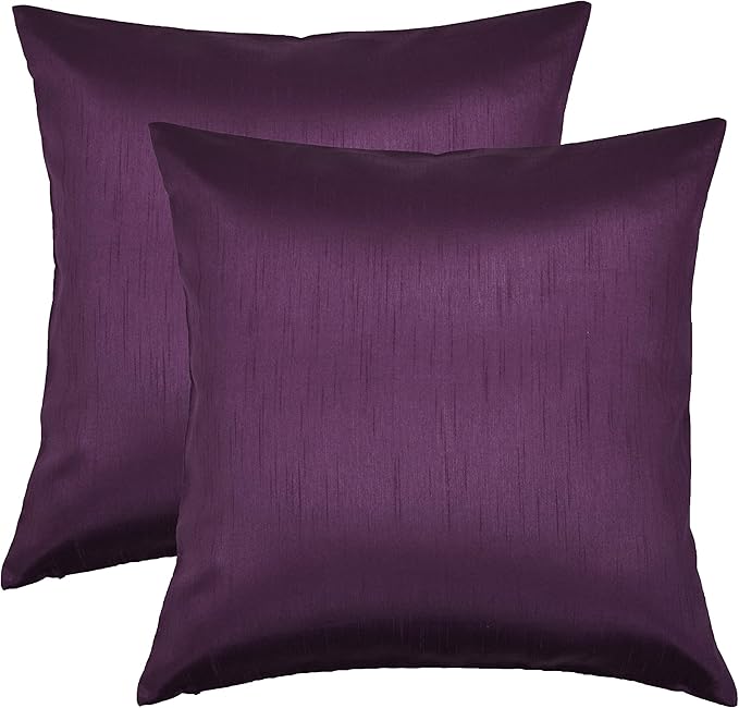 Aiking Home 24x24 Inches Faux Silk Square European Shams, Zipper Closure, Eggplant (Set of 2)