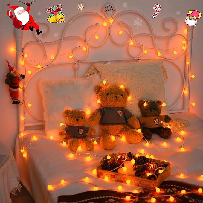 JMEXSUSS Orange String Lights Indoor, Connectable 100 LED Globe String Lights Plug in with Remote, 33ft 8 Modes Orange Christmas Lights Outdoor for Bedroom Thanksgiving Party Fall Holiday Decor