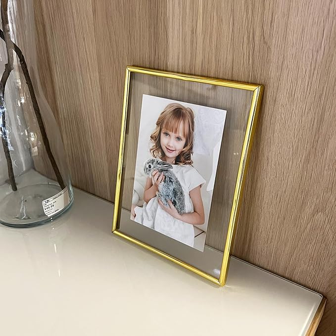 Wall Floating Frame, 6"×8", Gold, 2 Set, Wall Mounting or Wall Leaning, For Photo 6×8, 5×7, 4×6, Classy For Festival, Anniversary, Wedding, Home or Office Décor