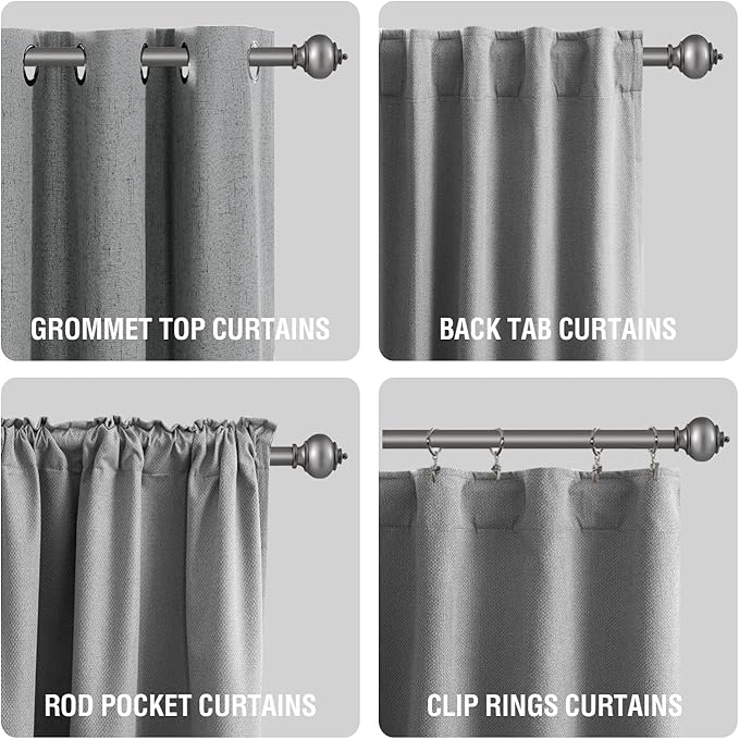 H.VERSAILTEX Curtain Rods for Windows 16.2 to 28.2 Inches 1 inch Diameter Adjustable Decorative Telescoping Curtain Rod with Brackets Heavy Duty Splicing Window Rods with Decorative Finials, Dark Grey