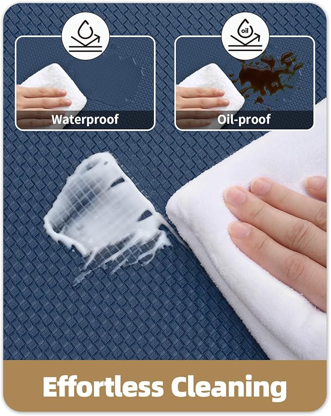 Color&Geometry Anti Fatigue Cushion Padded Kitchen Mat for Floor - 17x29+17x59,Easy Clean, Waterproof & Oil Proof, Anti Slip, Foam Rubber Runner Rug for Front Sink Comfort Standing, Blue Set of 2