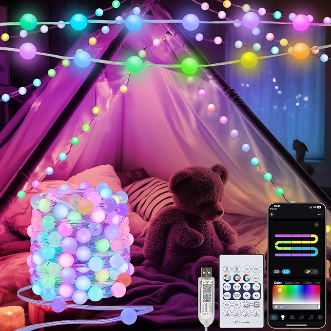 Smart Color Changing Globe String Lights, 33Ft 16 Million Colored Fairy Lights Plug in APP & Remote Control DIY Music Sync Twinkle Light for Bedroom Classroom Christmas Decor Christmas Gift