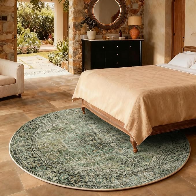4x4 Round Bedroom Rug Washable: Living Room Rugs Stain Resistant Non Slip Low Pile Soft Small Area Rugs for Bedroom Kitchen Entryway Living Room Bedside Office Dorm Kids Room Entrance