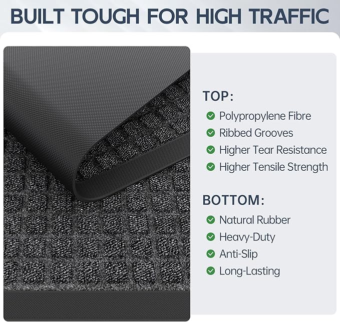 Amyracel Indoor Mat All Season Weather Outside Door Mats, 36"x48" Heavy Duty Rubber Backed Indoor Entrance Mat, Low Profile Doormat for Entryway, Waterproof Outdoor Welcome Door Mats