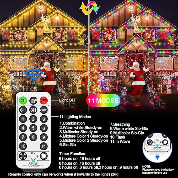 Christmas Lights Warm White to Multicolor, 328 FT 720 LED Outdoor Waterproof Christmas Tree Lights Remote Timer 11 Modes, Green Wire Plug Fairy Lights Indoor Twinkle String Lights Xmas Decorations