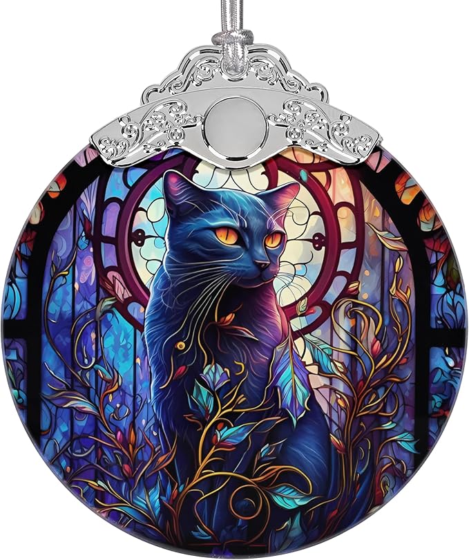 2025 Ornaments for Christmas Tree, Zmoicky Stained Glass Hanging Ornament, Christmas Ornaments Clearance, Gift Exchange Ornament, Bauble Present - Evil Black Cat