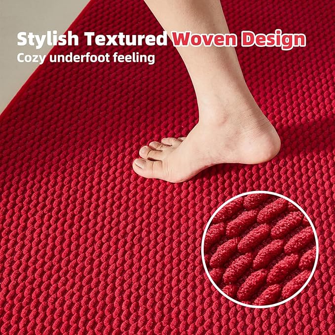 Christmas Bathroom Rugs Non Slip Washable, Super Absorbent Thin Bath Mat Small Quick Dry Low Pile Bathroom Rug, Red 16"x24"