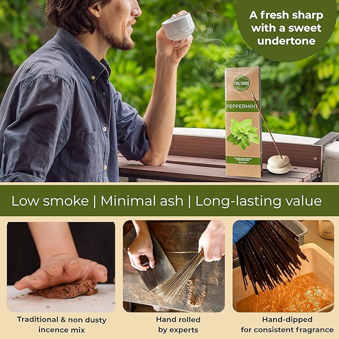 Peppermint Incense Sticks - Pack of 100 Inscents-Sticks - Inciensos Aromaticos Made with Natural Essential Oil - Scented Insence Non Toxic Insense Incents